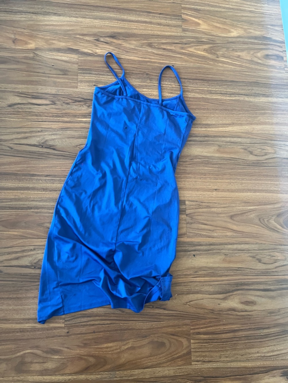 Sleek Cobalt Blue knee length bodycon Dress with Spaghetti Straps - Picture 5 of 5